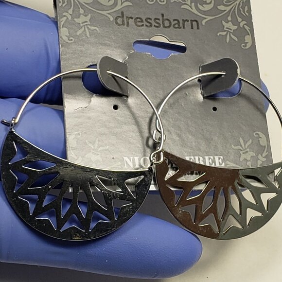 2/$30 Silver tone Filigree Design Hoop Earrings - 1.5" - Women Fashion Jewelry - Picture 7 of 8